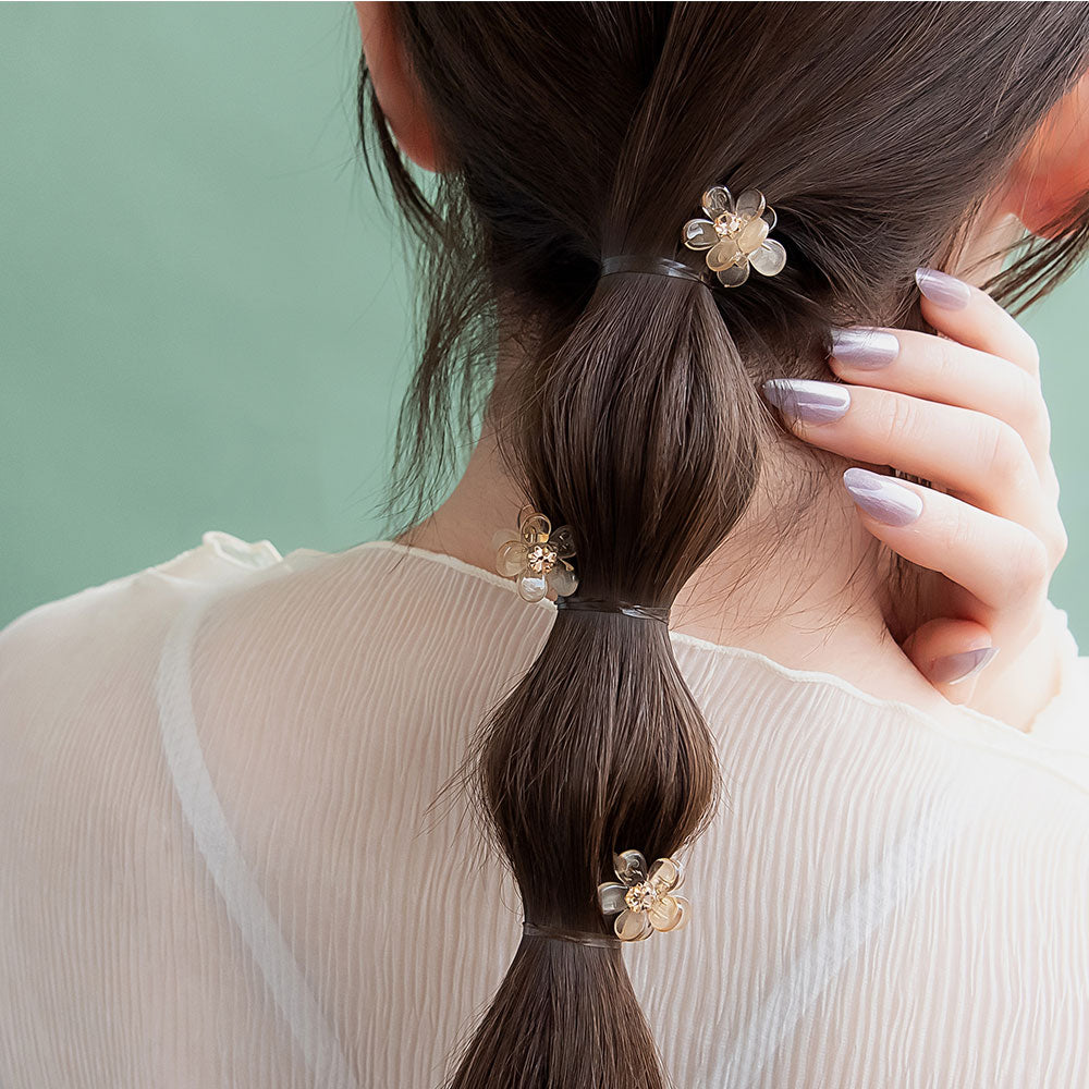 ヘアクリップ mini clip フラワー 花 クリア カラー ストーン 3個セット ミニ バンスクリップ