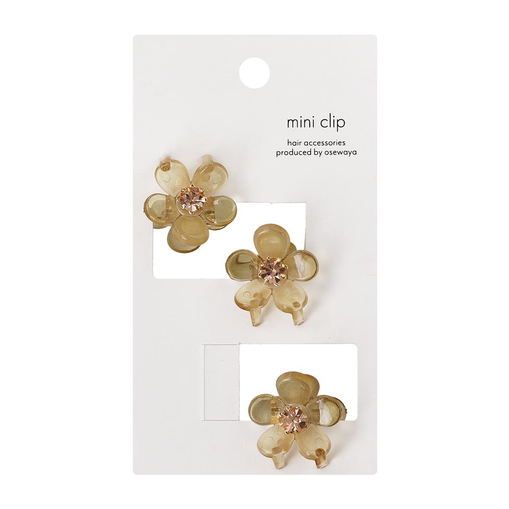 ヘアクリップ mini clip フラワー 花 クリア カラー ストーン 3個セット ミニ バンスクリップ