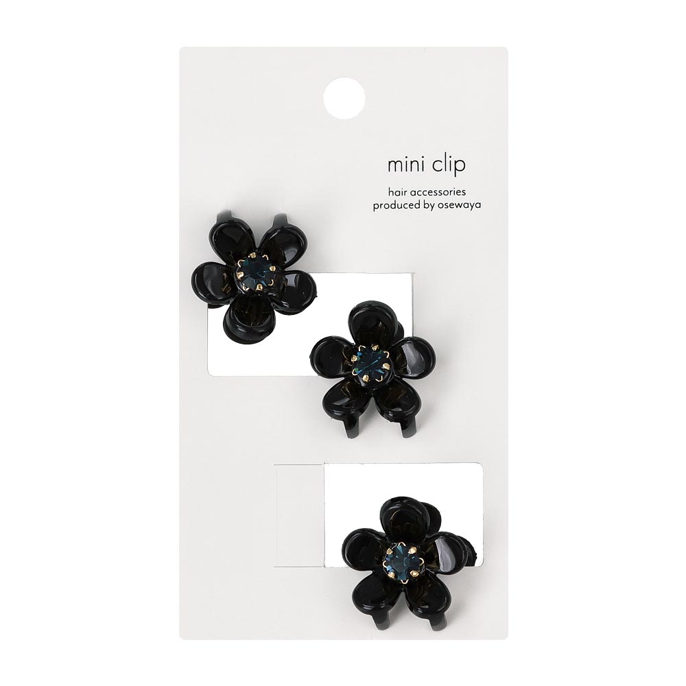ヘアクリップ mini clip フラワー 花 クリア カラー ストーン 3個セット ミニ バンスクリップ