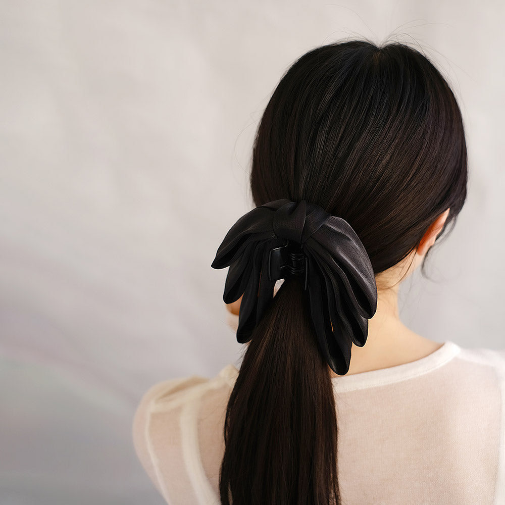 ヘアクリップ レイヤード ボリューム リボン ブラック バンスクリップ