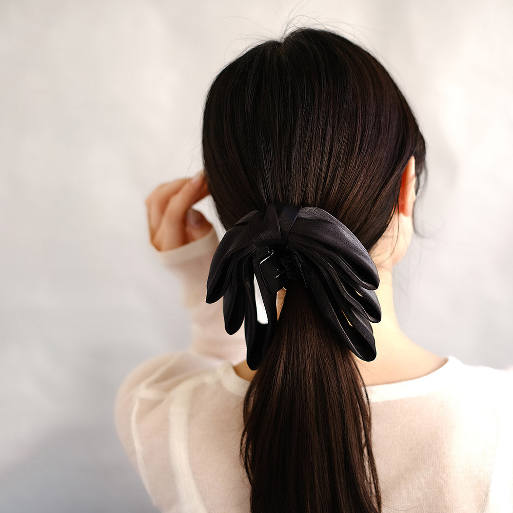 ヘアクリップ レイヤード ボリューム リボン ブラック バンスクリップ