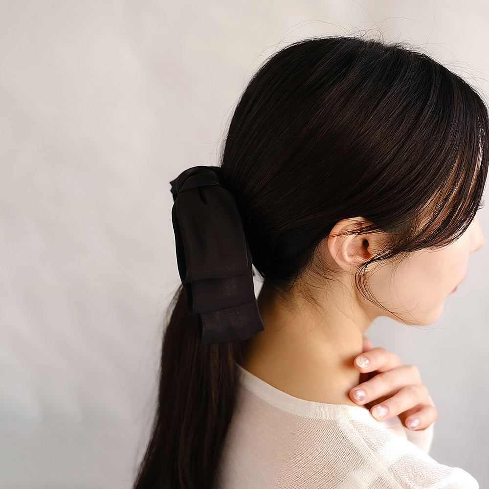 ヘアクリップ レイヤード ボリューム リボン ブラック バンスクリップ