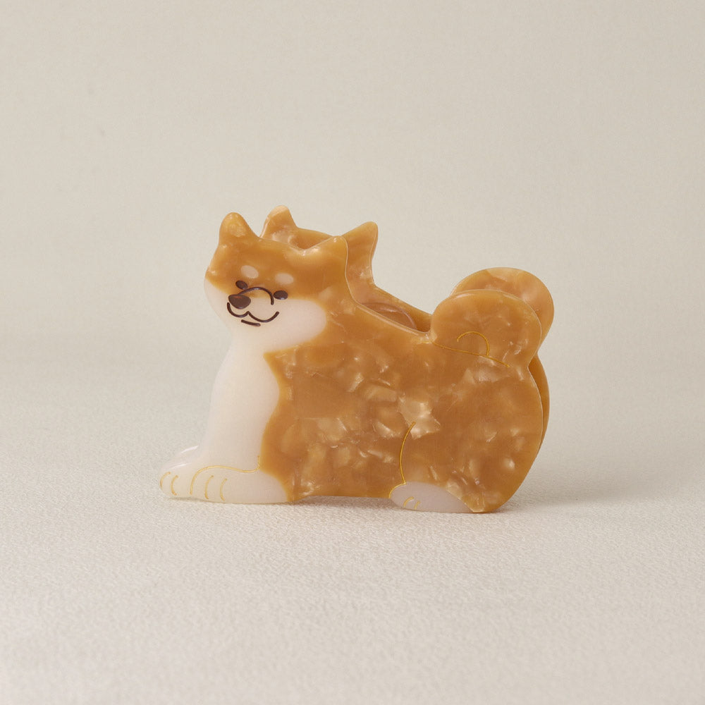 ヘアクリップ いぬ 犬 柴犬 しばいぬ 伏せ 動物 アニマル マーブル バンスクリップ