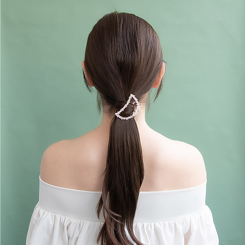 ヘアクリップ ミニ フラワー 花 カラー ストーン パール ハーフサークル アーチ フレーム 半月型 メタル バンスクリップ