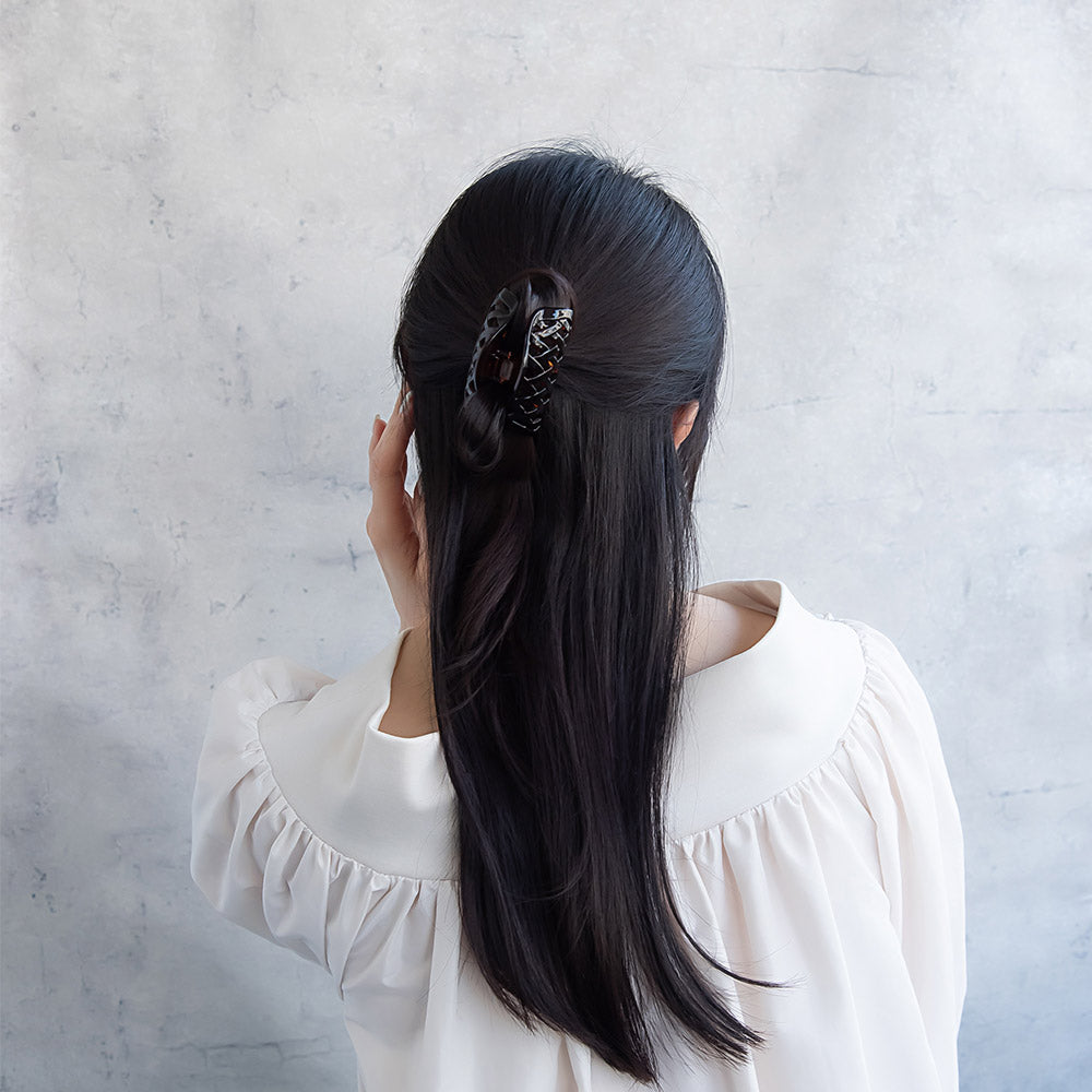 ヘアクリップ ハーフサークル 半月型 透かし クロス 編み込み ベーシック カラー バンスクリップ