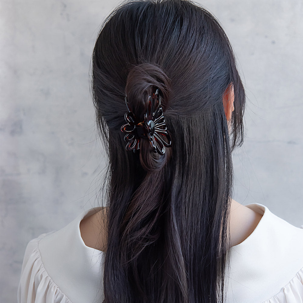 ヘアクリップ フラワー 花 透かし ベーシックカラー バンスクリップ
