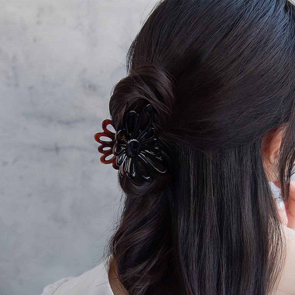 ヘアクリップ フラワー 花 透かし ベーシックカラー バンスクリップ