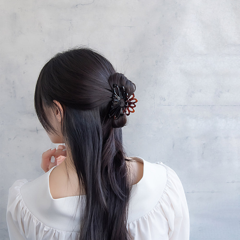 ヘアクリップ フラワー 花 透かし ベーシックカラー バンスクリップ