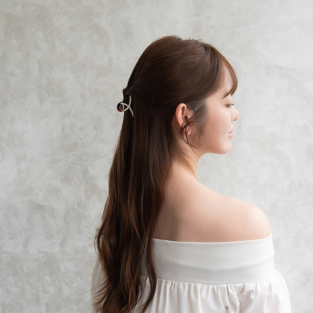 ヘアクリップ メタル フレーム クロス ライン ストーン ベーシックカラー ミニ ロール バンスクリップ