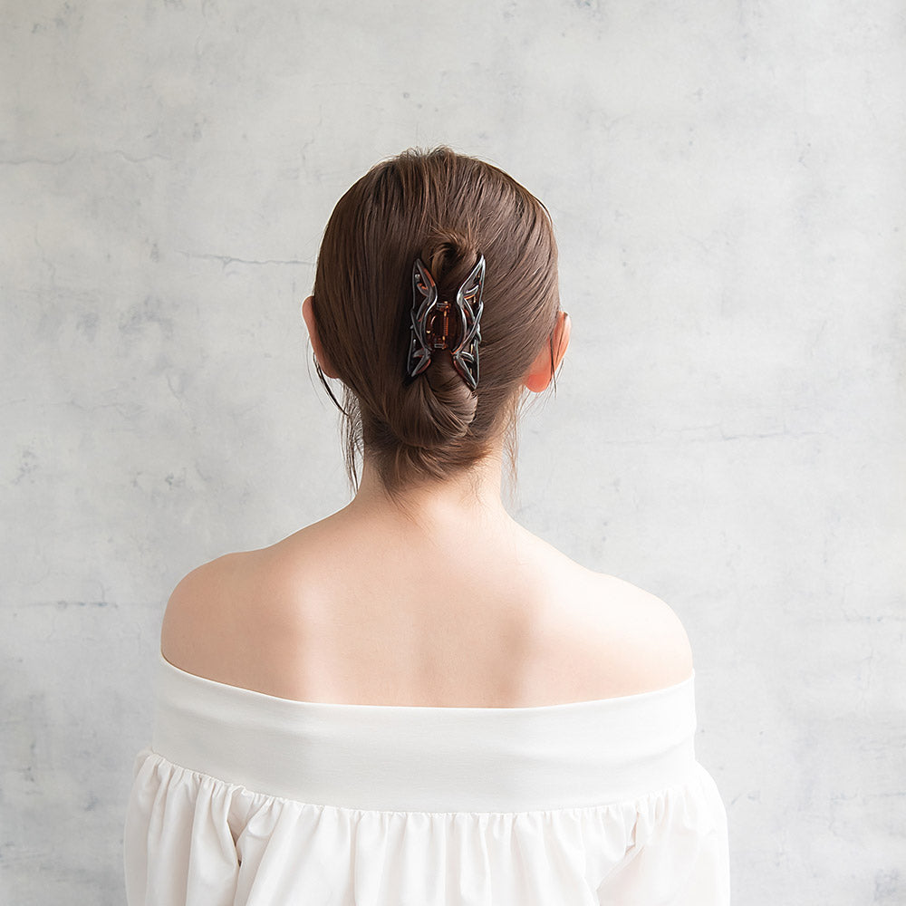 ヘアクリップ クロス ライン アーチ ベーシックカラー バンスクリップ