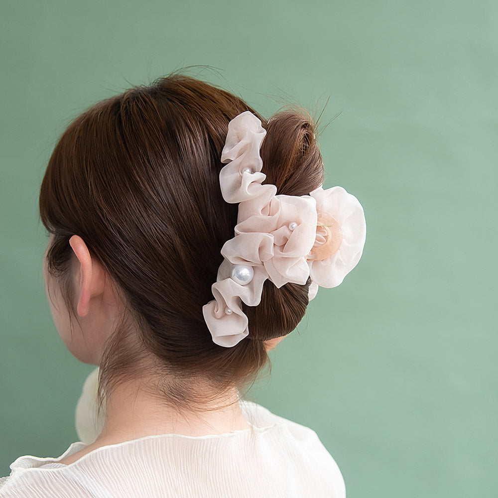 ヘアクリップ シアー くしゅくしゅ パール ボリューム ロール バンスクリップ