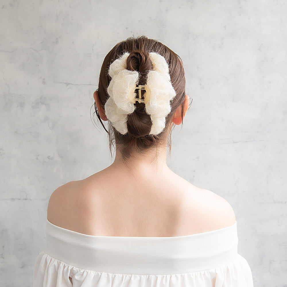 ヘアクリップ ボリューム フリル パール バンスクリップ