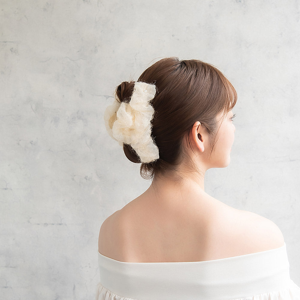 ヘアクリップ ボリューム フリル パール バンスクリップ
