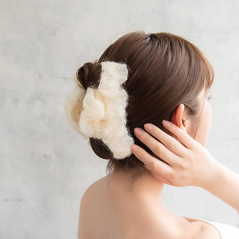 ヘアクリップ ボリューム フリル パール バンスクリップ