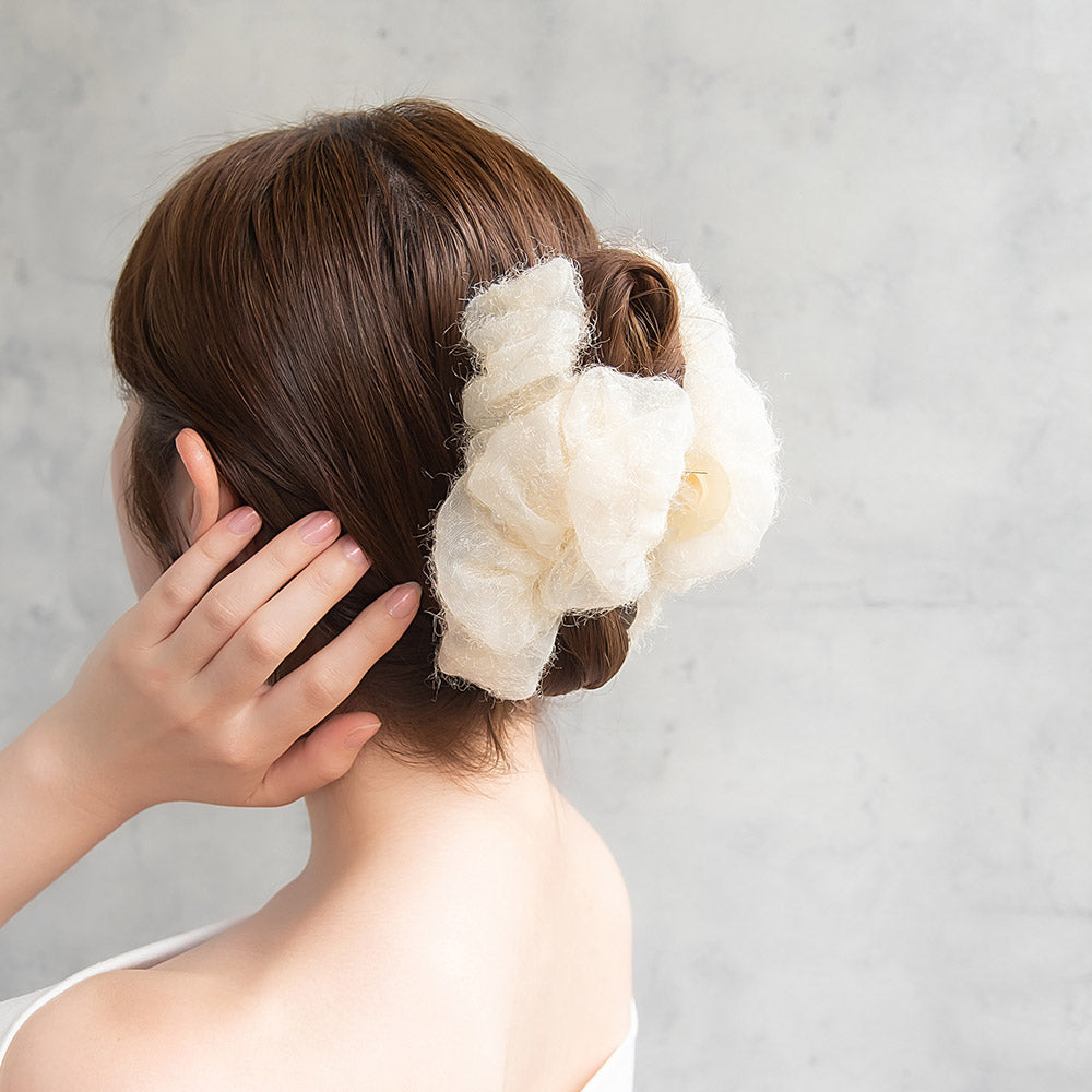ヘアクリップ ボリューム フリル パール バンスクリップ