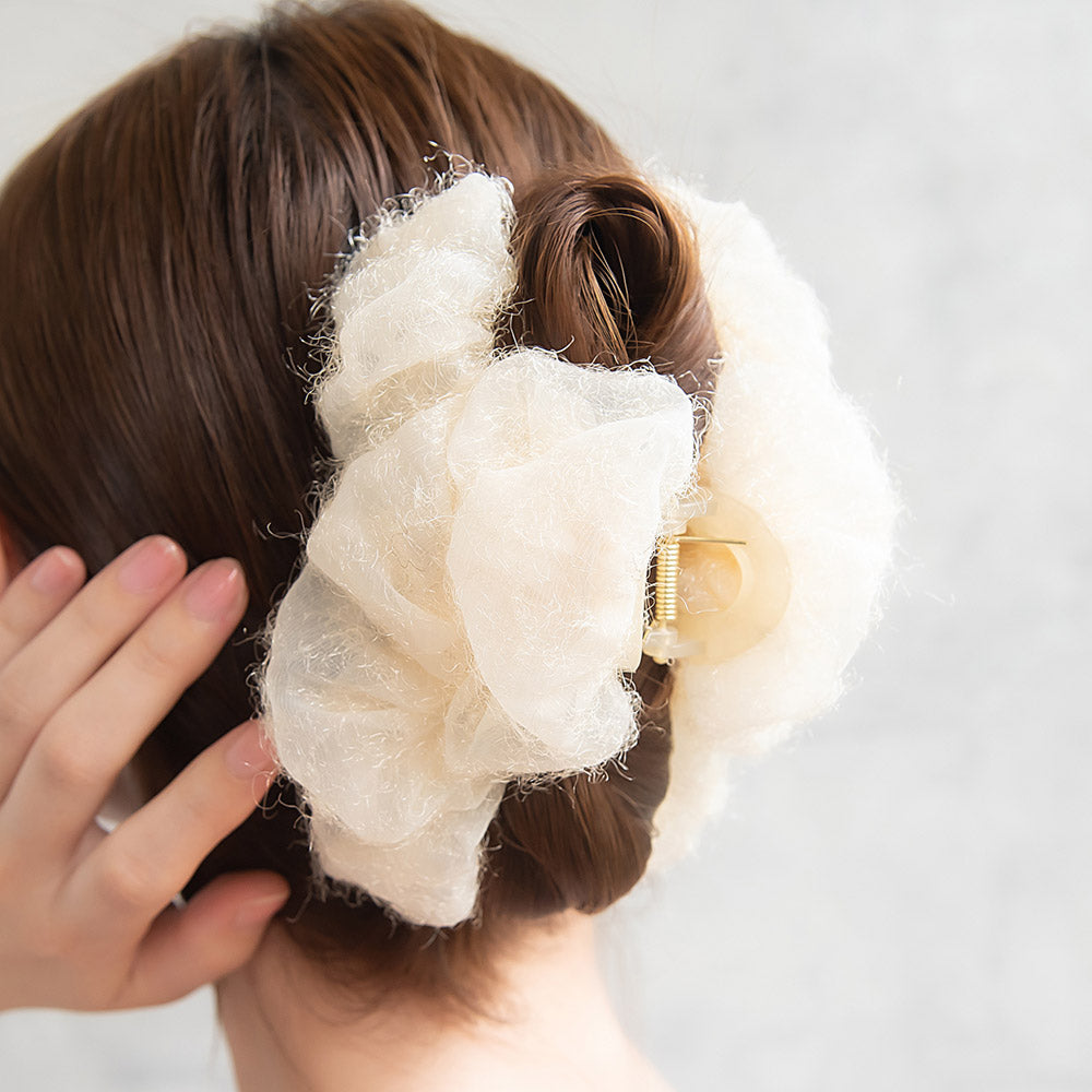 ヘアクリップ ボリューム フリル パール バンスクリップ