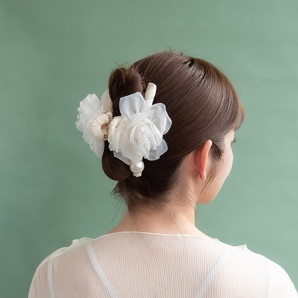 ヘアクリップ シアー ローズ パール バンスクリップ