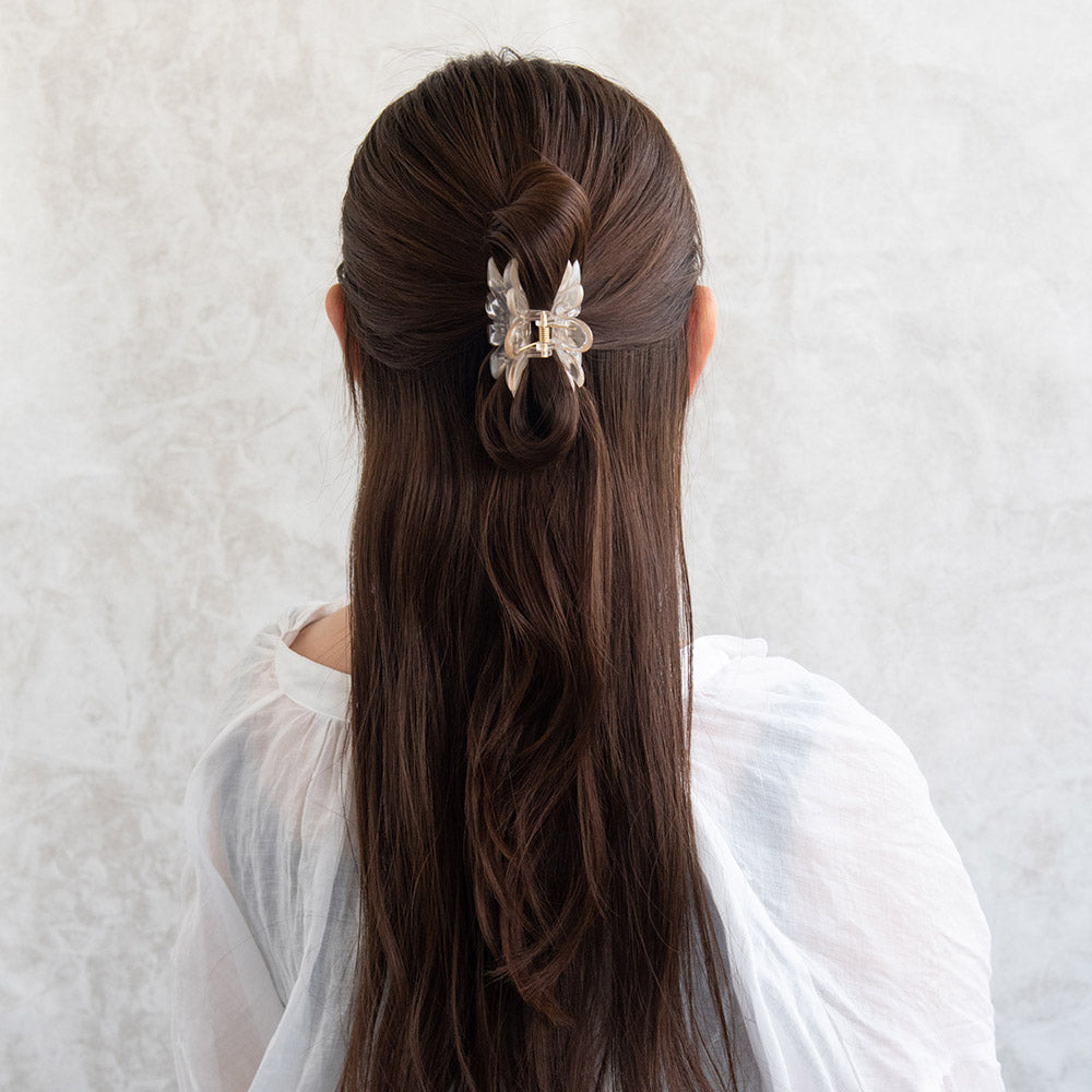 ヘアクリップ クリア カラー フラワー 67mm バンスクリップ