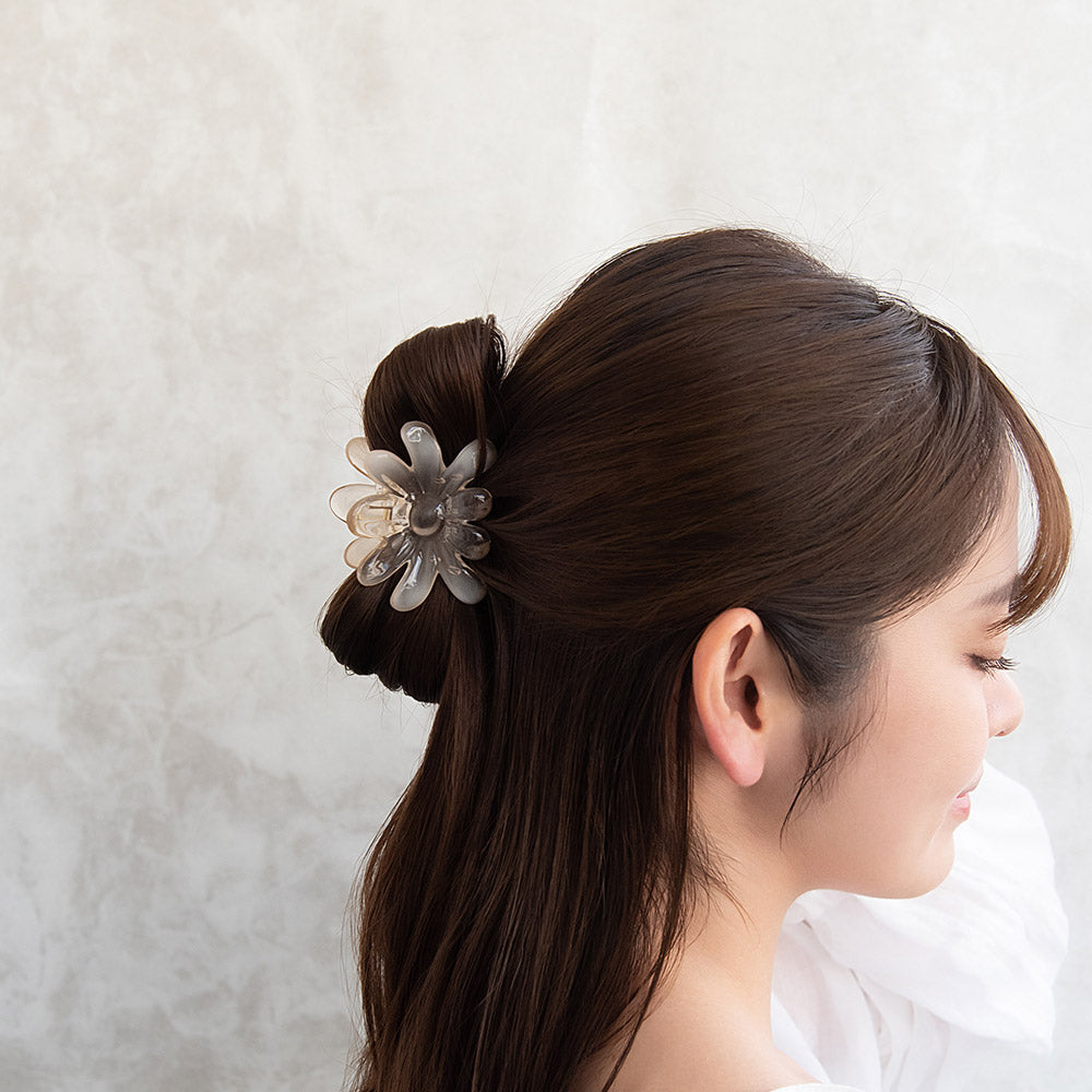ヘアクリップ クリア カラー フラワー 67mm バンスクリップ