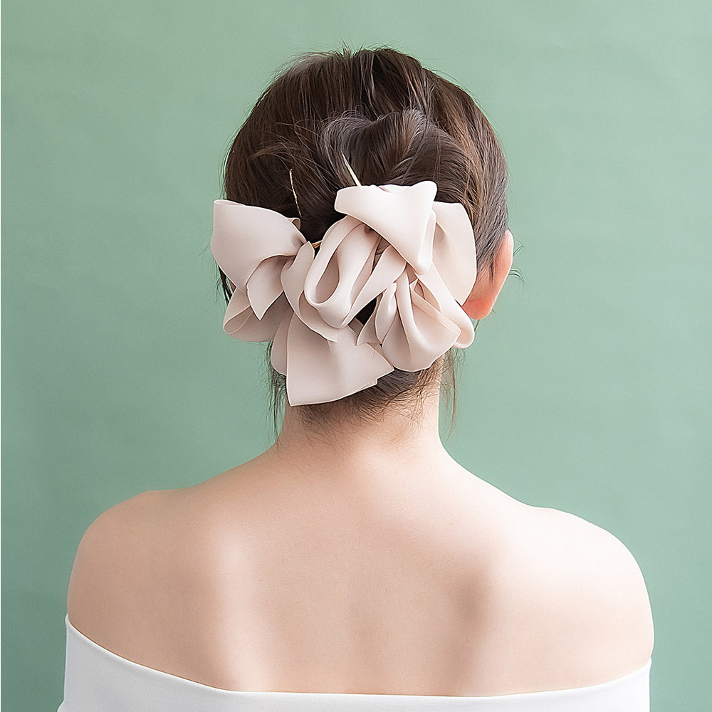 ヘアクリップ ボリューム リボン メタル ロール バンスクリップ