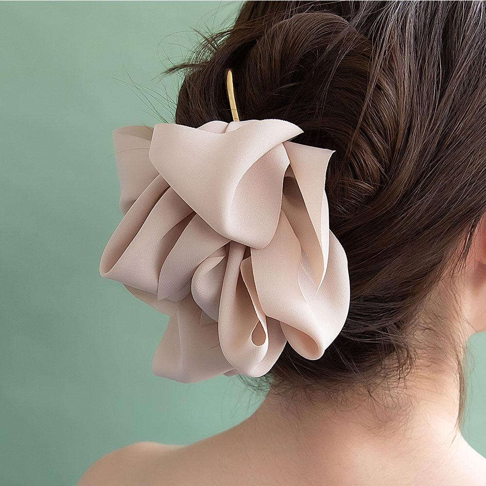 ヘアクリップ ボリューム リボン メタル ロール バンスクリップ