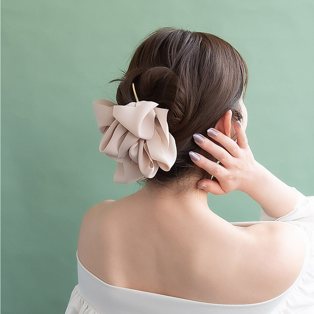 ヘアクリップ ボリューム リボン メタル ロール バンスクリップ