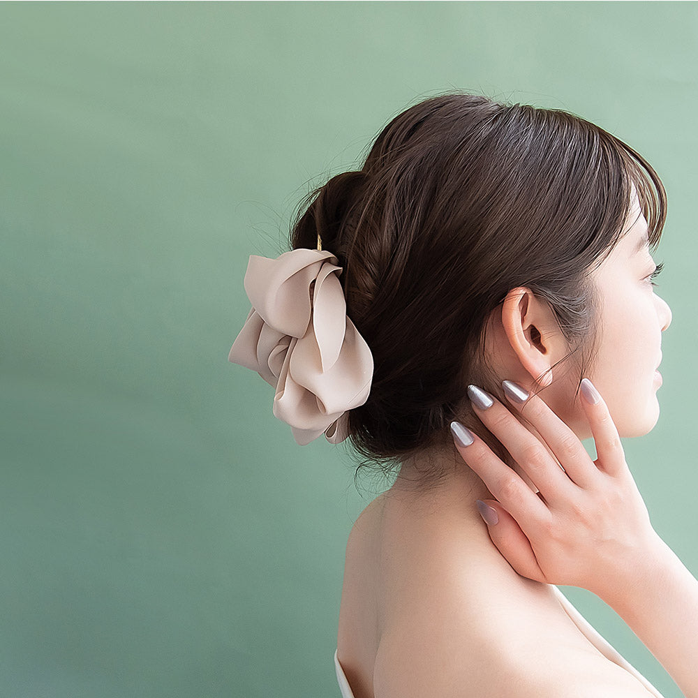 ヘアクリップ ボリューム リボン メタル ロール バンスクリップ