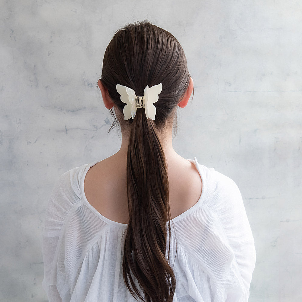 ヘアクリップ ビッグ バタフライ マーブル カラー バンスクリップ