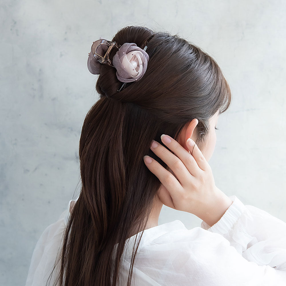 ヘアクリップ フラワー シアー シマー カラー ストーン パール ロール バンスクリップ