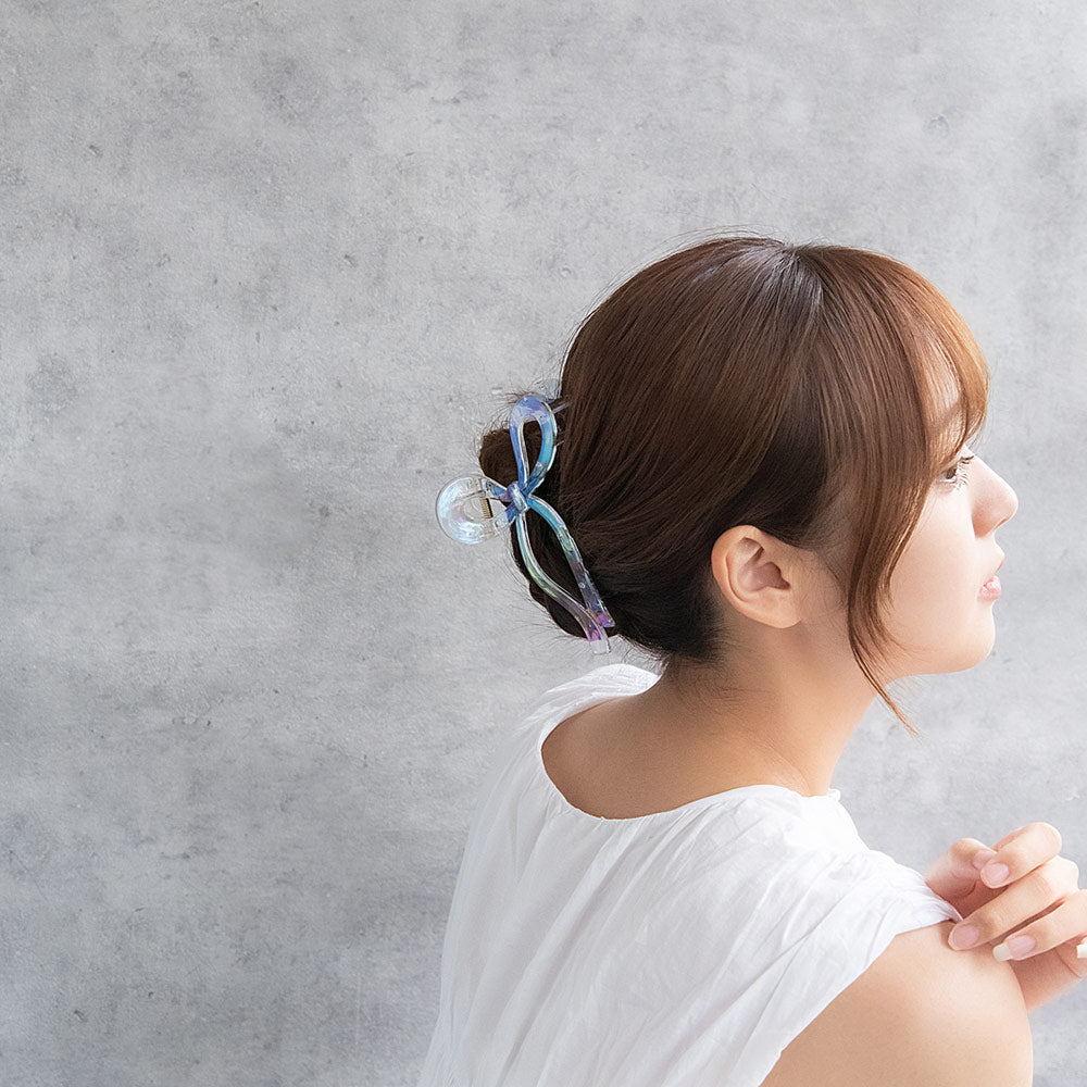 ヘアクリップ クリア カラー オーロラ リボン ビッグ バンスクリップ