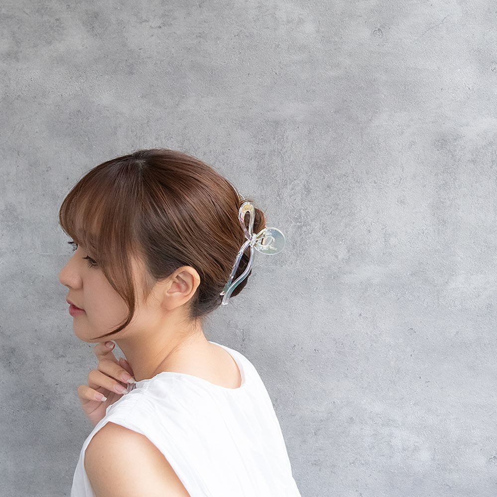 ヘアクリップ クリア カラー オーロラ リボン ビッグ バンスクリップ