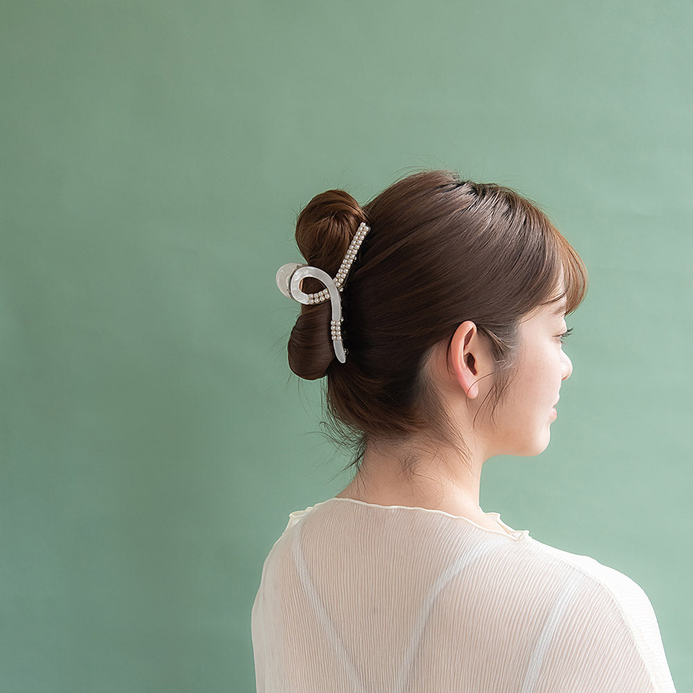 ヘアクリップ マーブル カラー ポイント ミニ パール ライン クリア ロール バンスクリップ