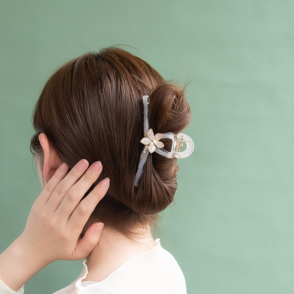 ヘアクリップ メタル フラワー マーブル カラー ラメ ストーン パール クリア ロール バンスクリップ