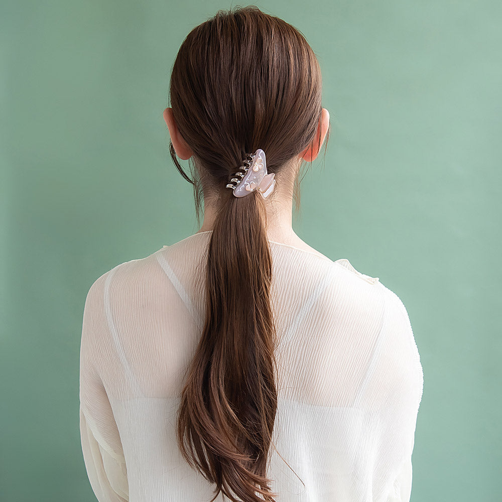 ヘアクリップ Jewel epo フラワー 花 花びら ミニ パール ビーズ マーブル カラー クリア 60mm バンスクリップ