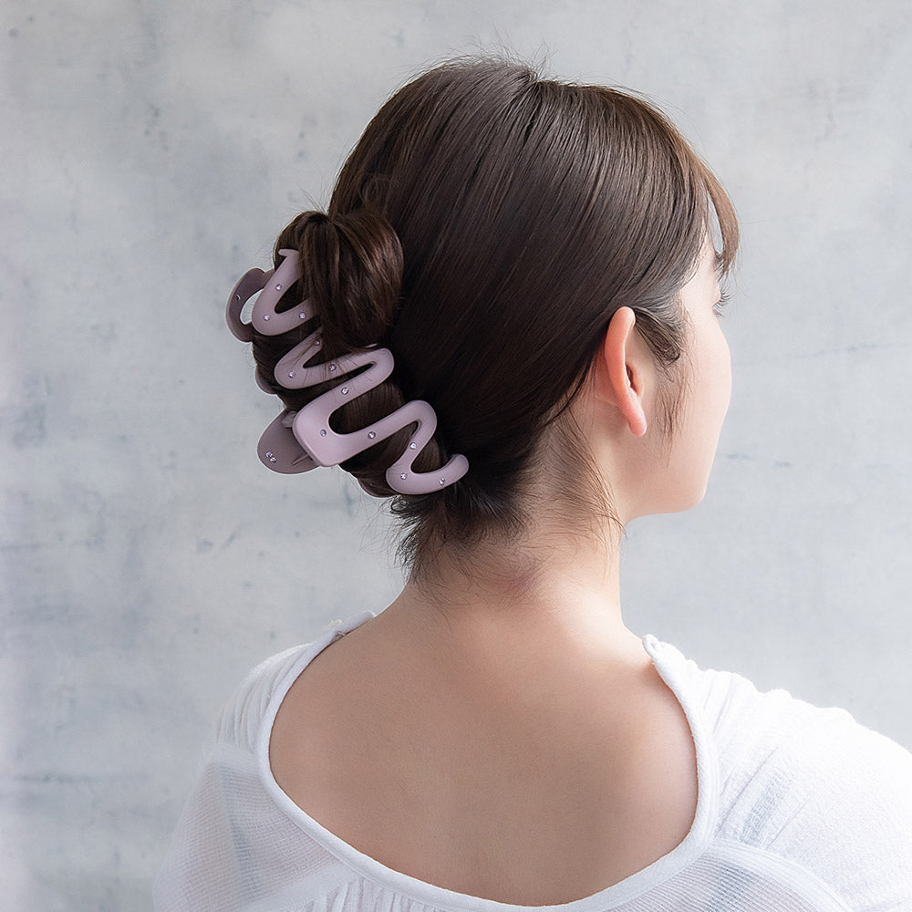 ヘアクリップ ウェーブ ライン ミニ ストーン マットカラー ビッグ バンスクリップ