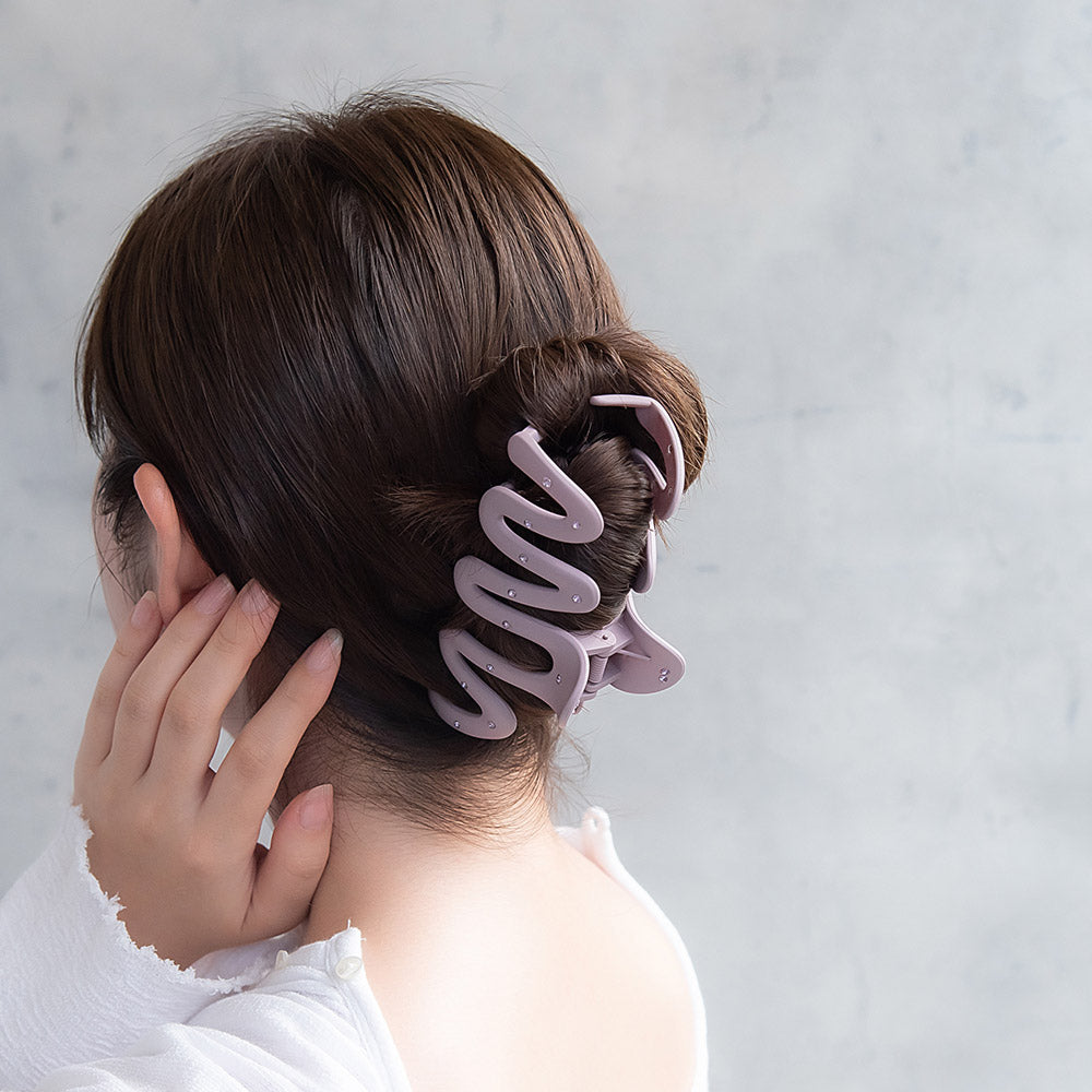 ヘアクリップ ウェーブ ライン ミニ ストーン マットカラー ビッグ バンスクリップ