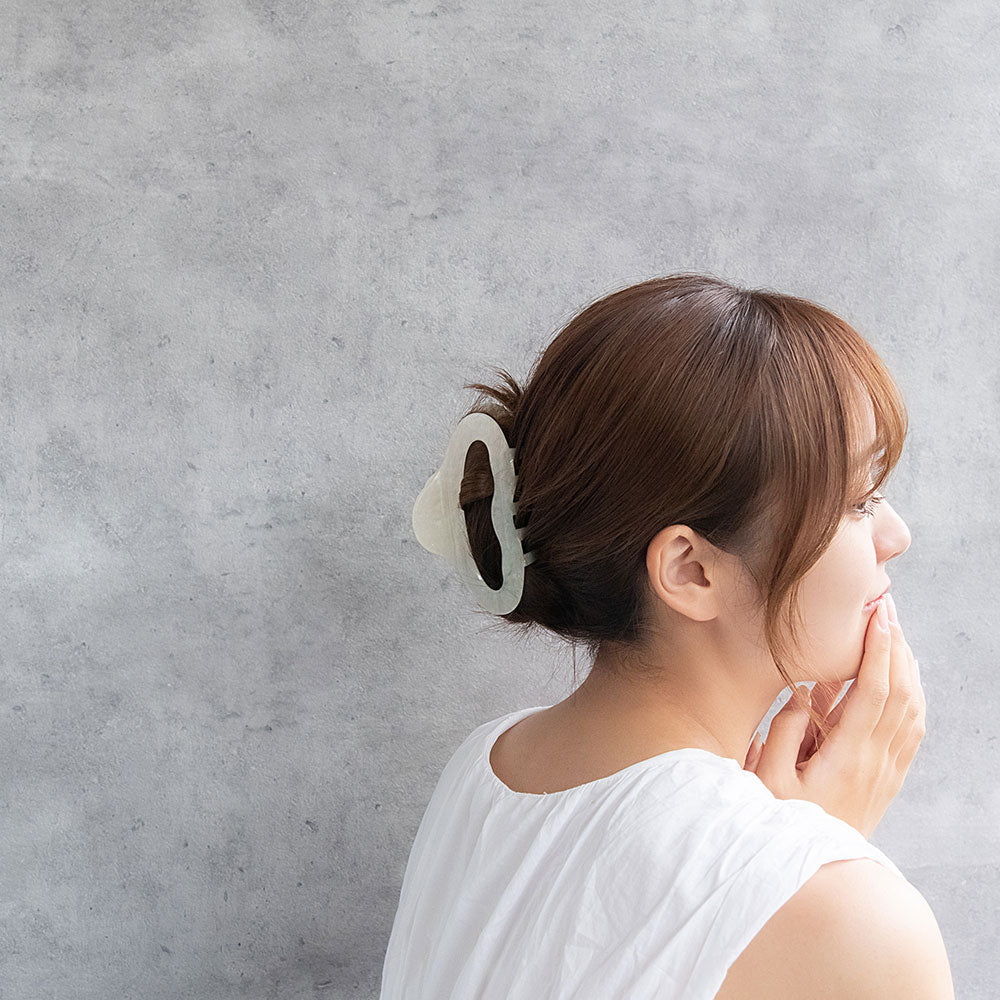 ヘアクリップ オーロラ マーブル カラー ウェーブ オーバル バンスクリップ