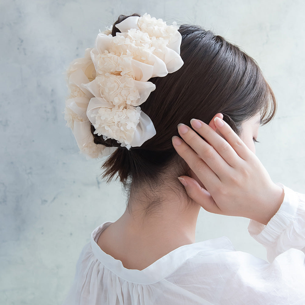 ヘアクリップ ボリューム フリル フラワー レース ビッグ ロール バンスクリップ