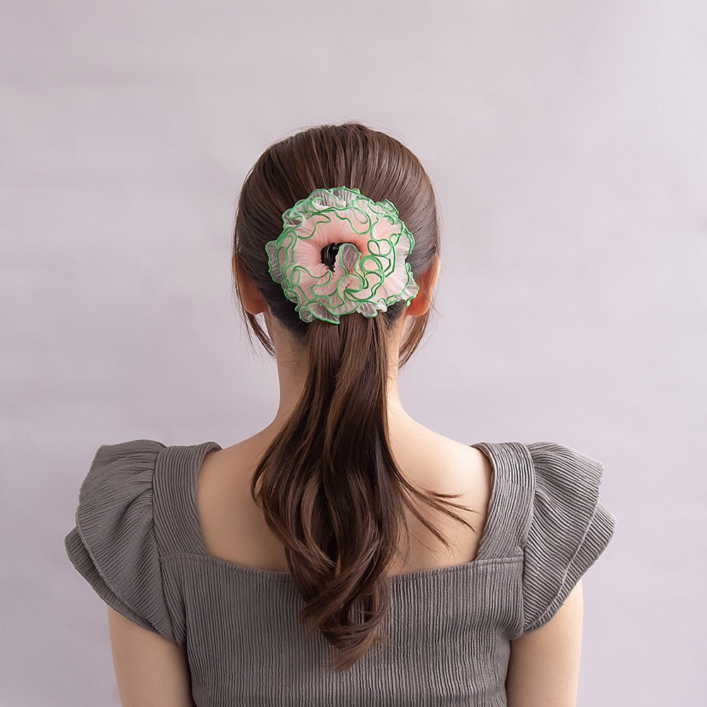 ヘアクリップ シアー プリーツ バイカラー メロウ シュシュ風 バンスクリップ