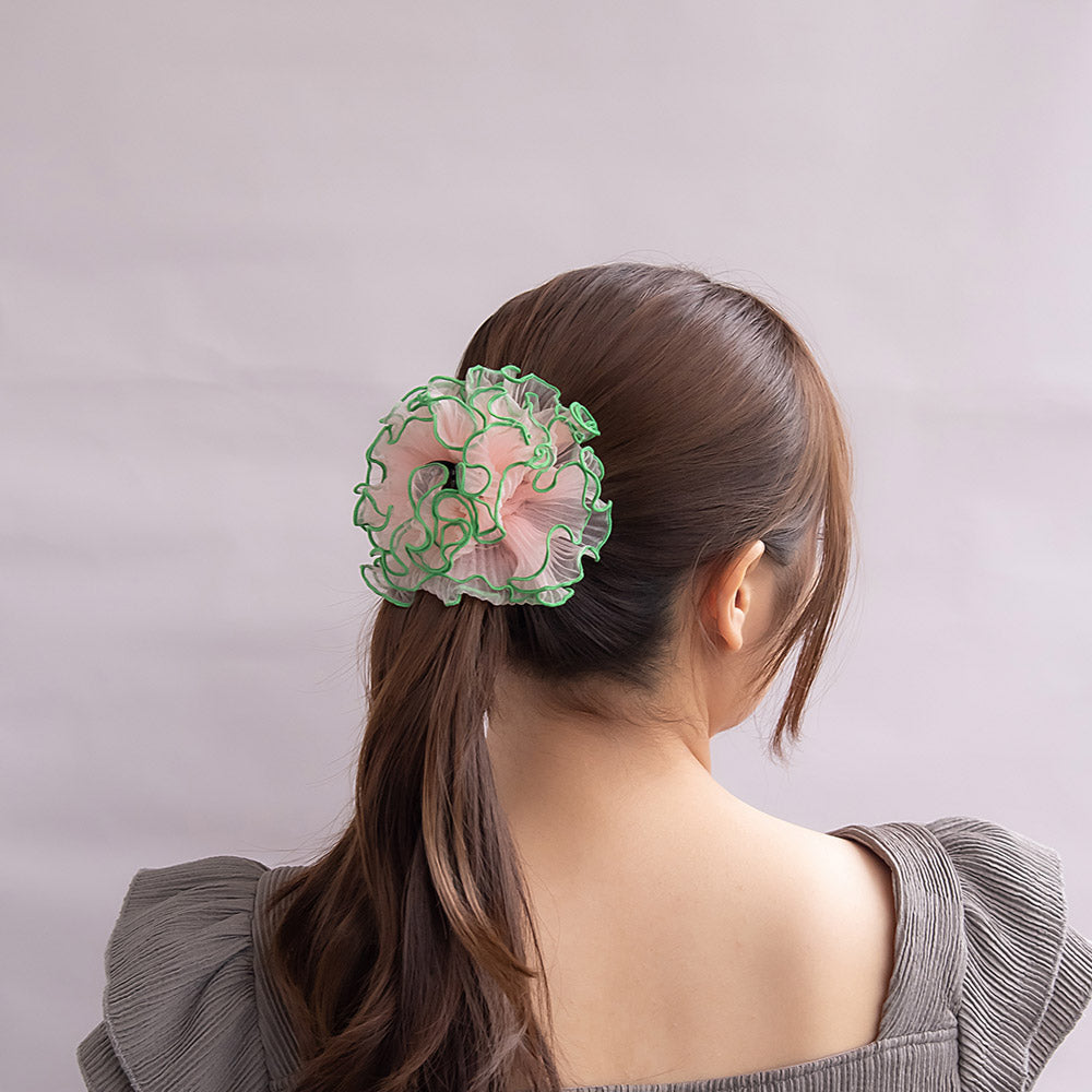 ヘアクリップ シアー プリーツ バイカラー メロウ シュシュ風 バンスクリップ