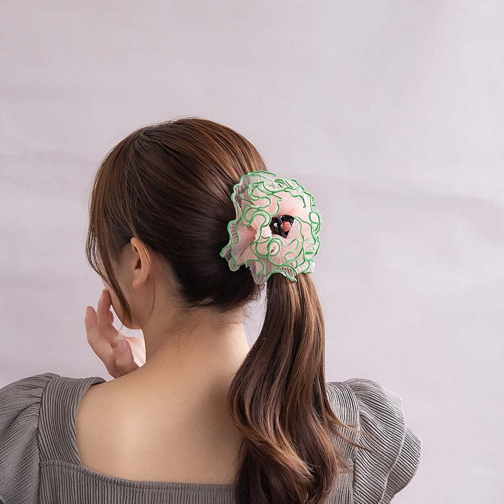 ヘアクリップ シアー プリーツ バイカラー メロウ シュシュ風 バンスクリップ