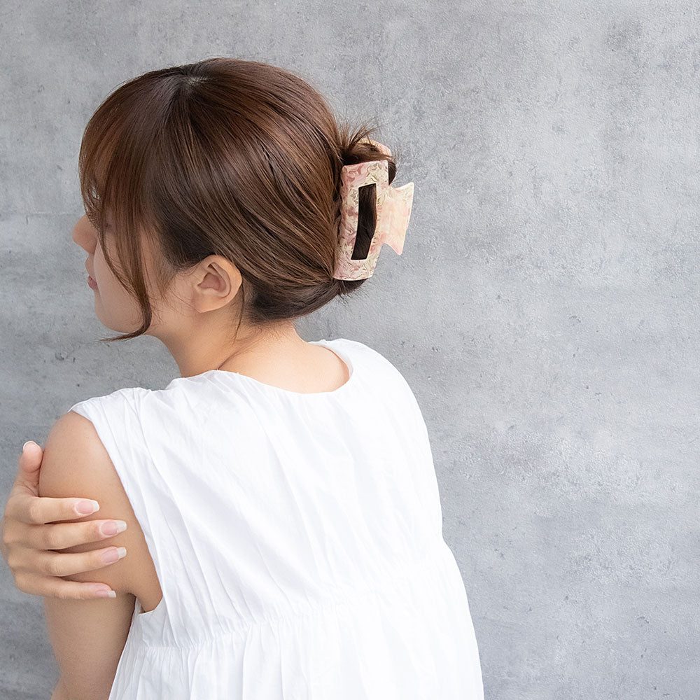 ヘアクリップ マーブル カラー レクタングル フレーム バンスクリップ