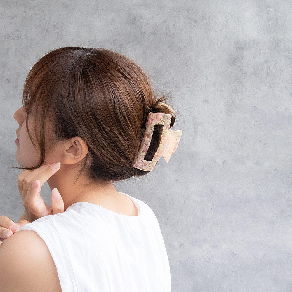 ヘアクリップ マーブル カラー レクタングル フレーム バンスクリップ