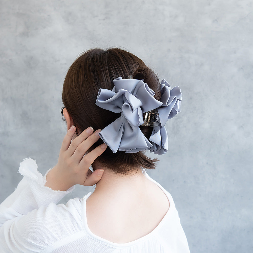 ヘアクリップ サテン レイヤード リボン ビッグ ロール バンスクリップ
