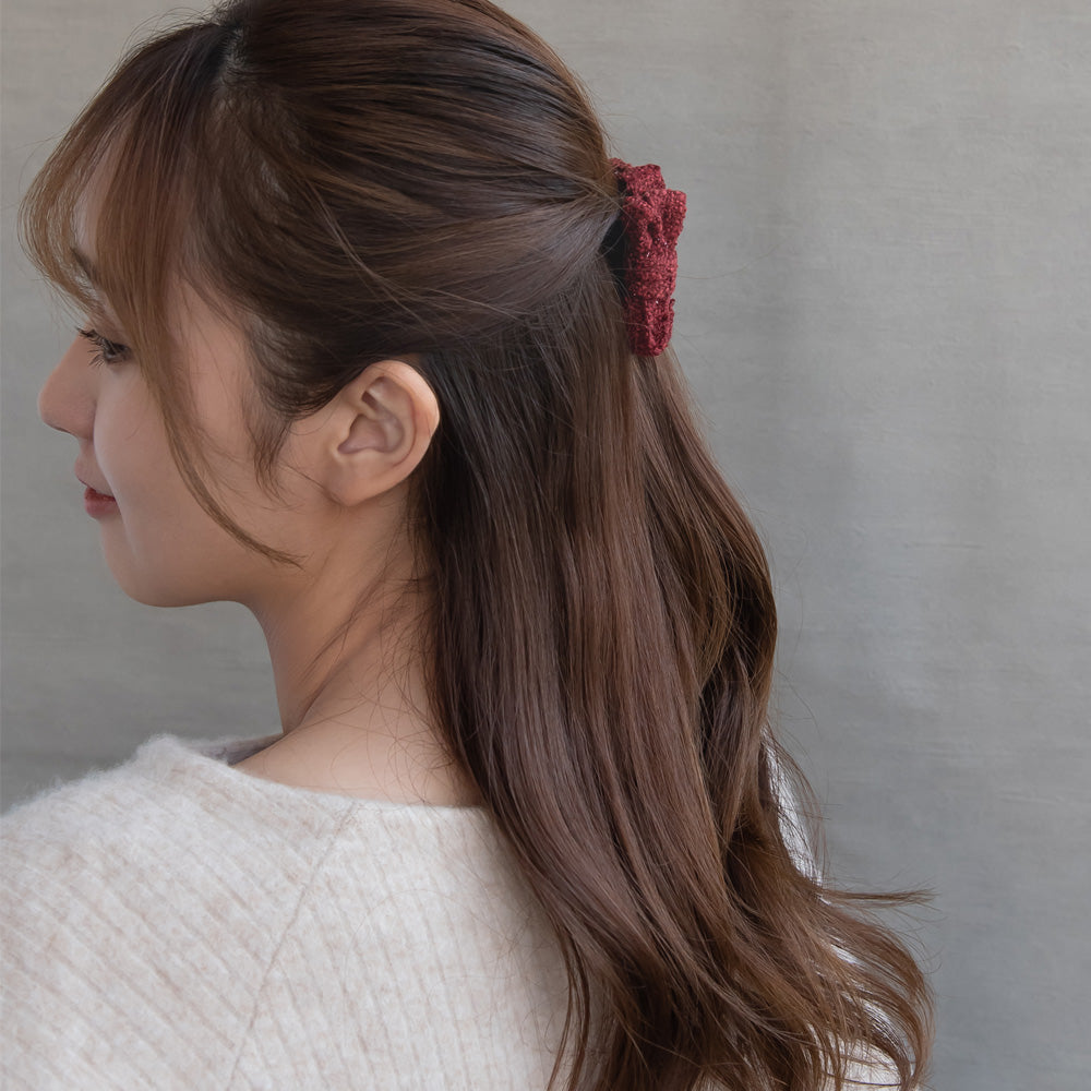 ヘアクリップ リボン ツイード風 ミニバンスクリップ