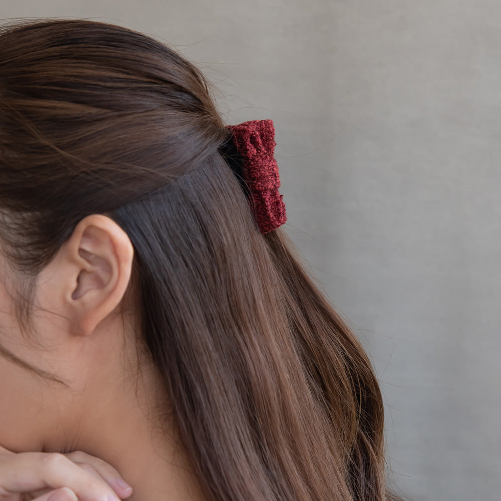 ヘアクリップ リボン ツイード風 ミニバンスクリップ