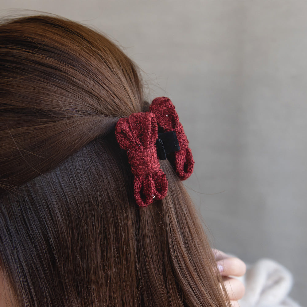 ヘアクリップ リボン ツイード風 ミニバンスクリップ