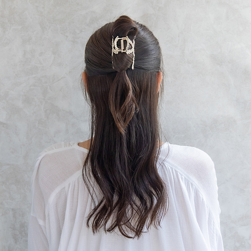 ヘアクリップ メタル ランダム ミニフラワーストーン ロールバンスクリップ