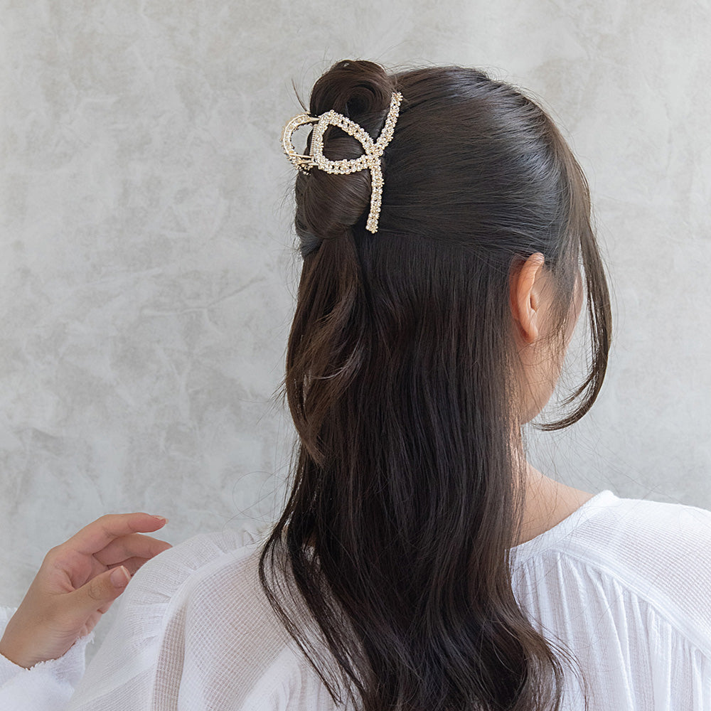 ヘアクリップ メタル ランダム ミニフラワーストーン ロールバンスクリップ