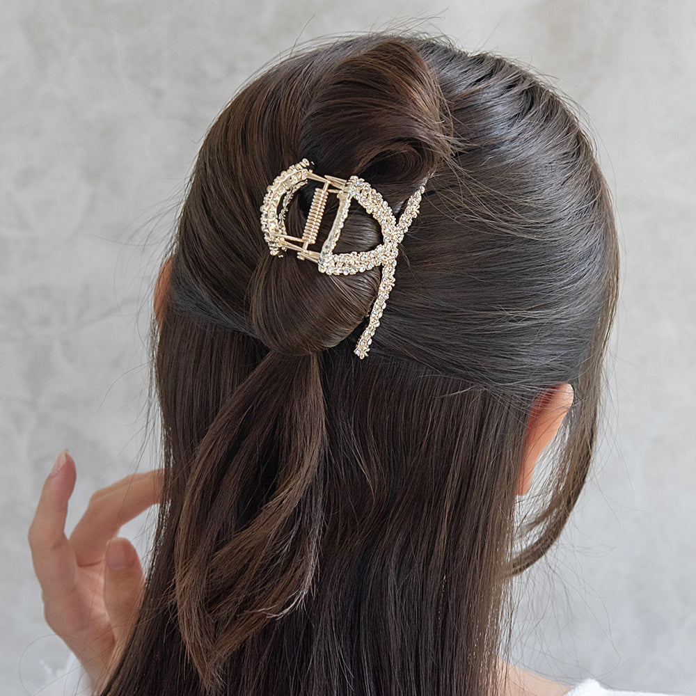 ヘアクリップ メタル ランダム ミニフラワーストーン ロールバンスクリップ